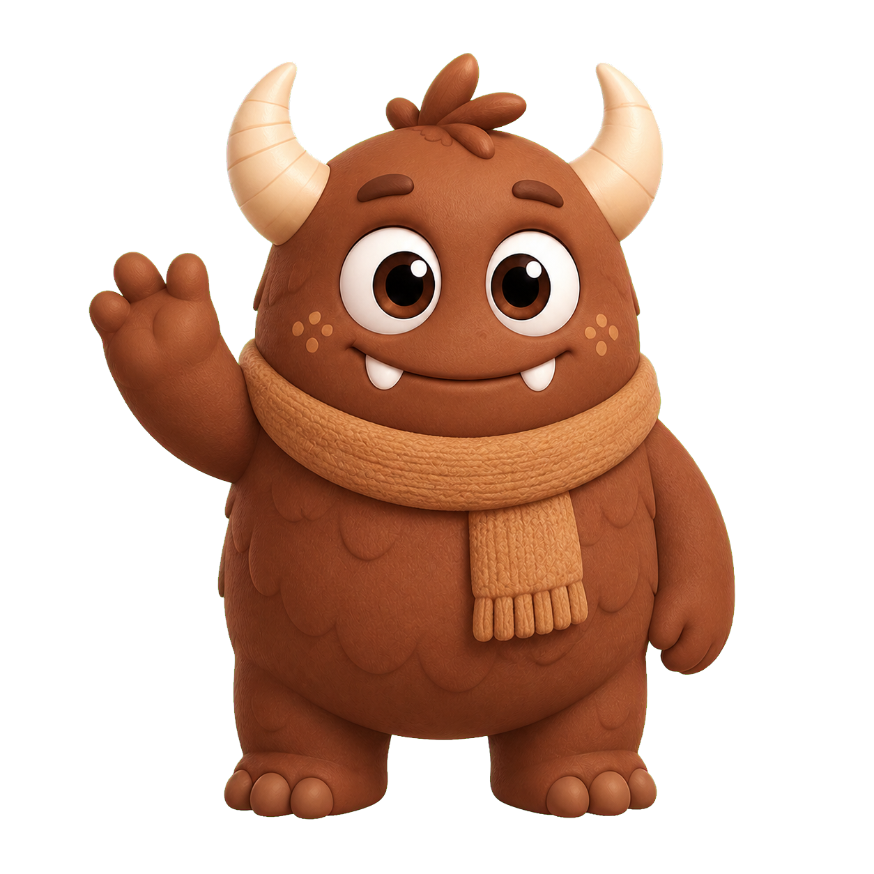 Cocoa Vocab Monster wearing a scarf and waving