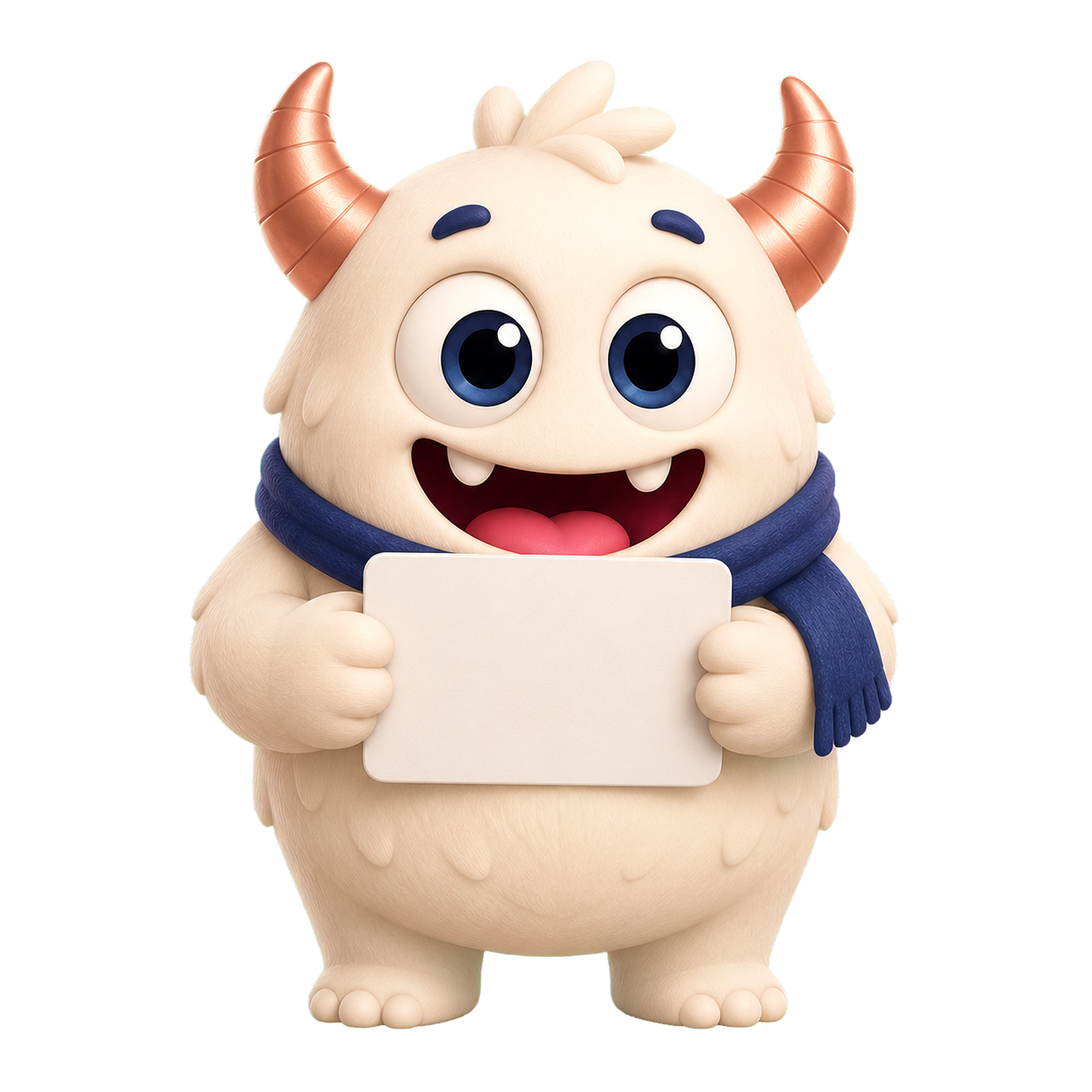 Ivory Vocab Monster holding a blank flashcard